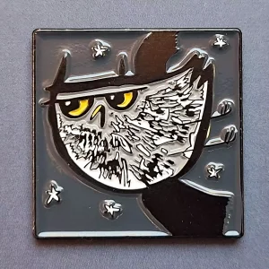 enamel owl brooch pin flying at night with stars